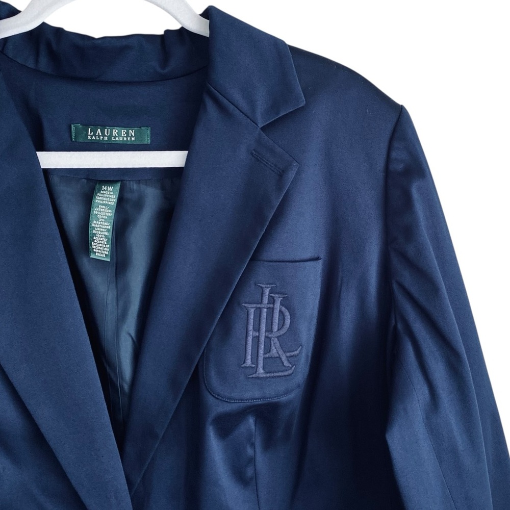 PLUS Ralph Lauren NEW Navy Cotton RLL Embroidered Front Pocket Blazer Size 14W - Picture 3 of 7